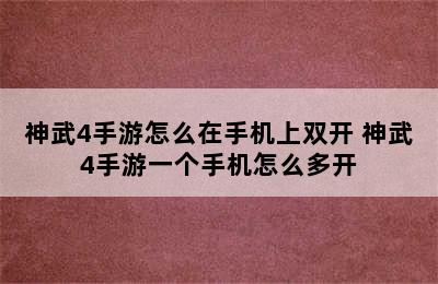 神武4手游怎么在手机上双开 神武4手游一个手机怎么多开